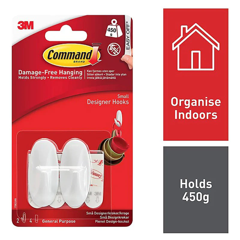 3M Command Small Designer 2 Hooks/4 Strips Pack - White | 3M17082 - Image 2