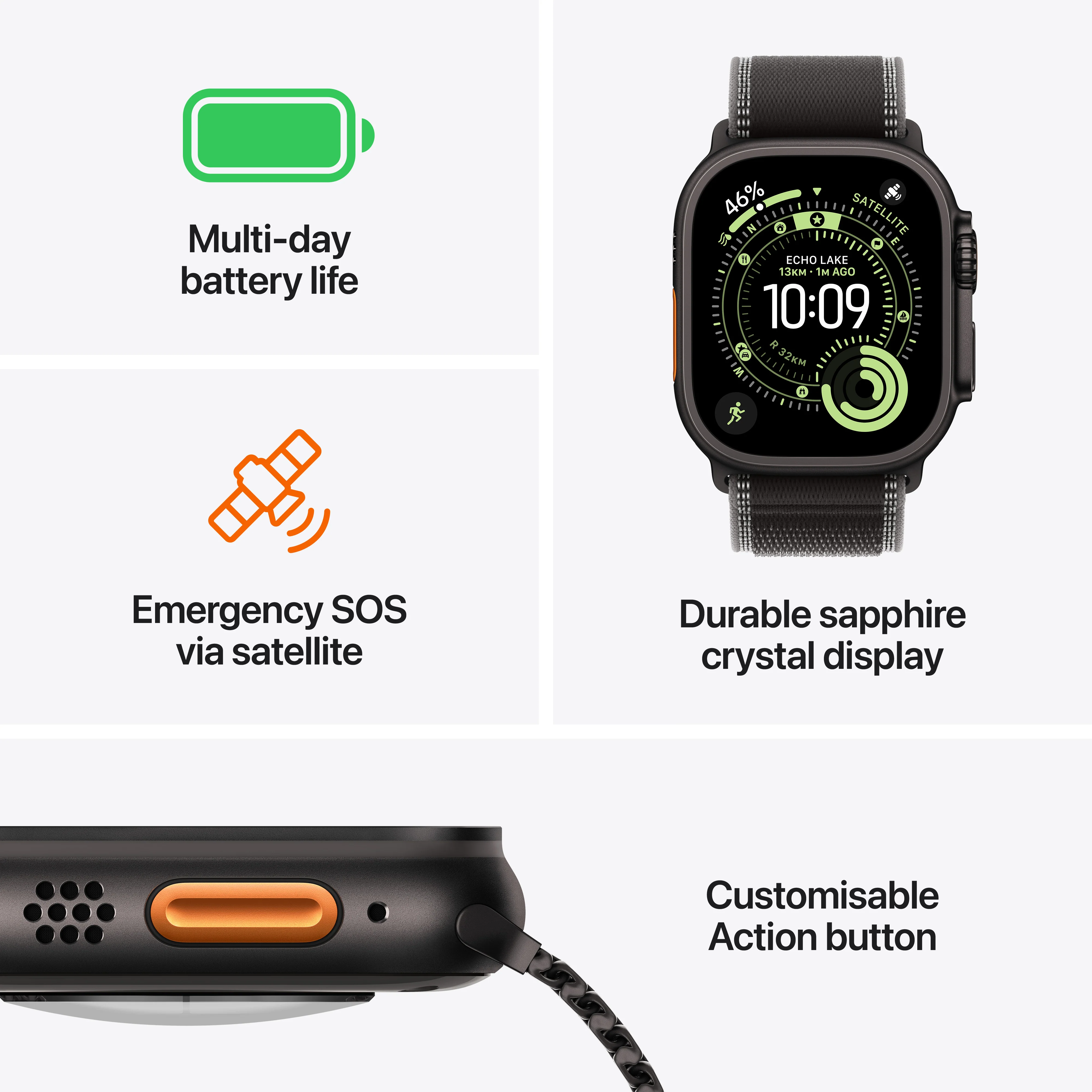 Apple Watch Ultra 3 GPS + Cellular 49MM Natural Titanium Case with Blue/Bright Blue Trail Loop - M/L | MEWU4DH/A - Image 3
