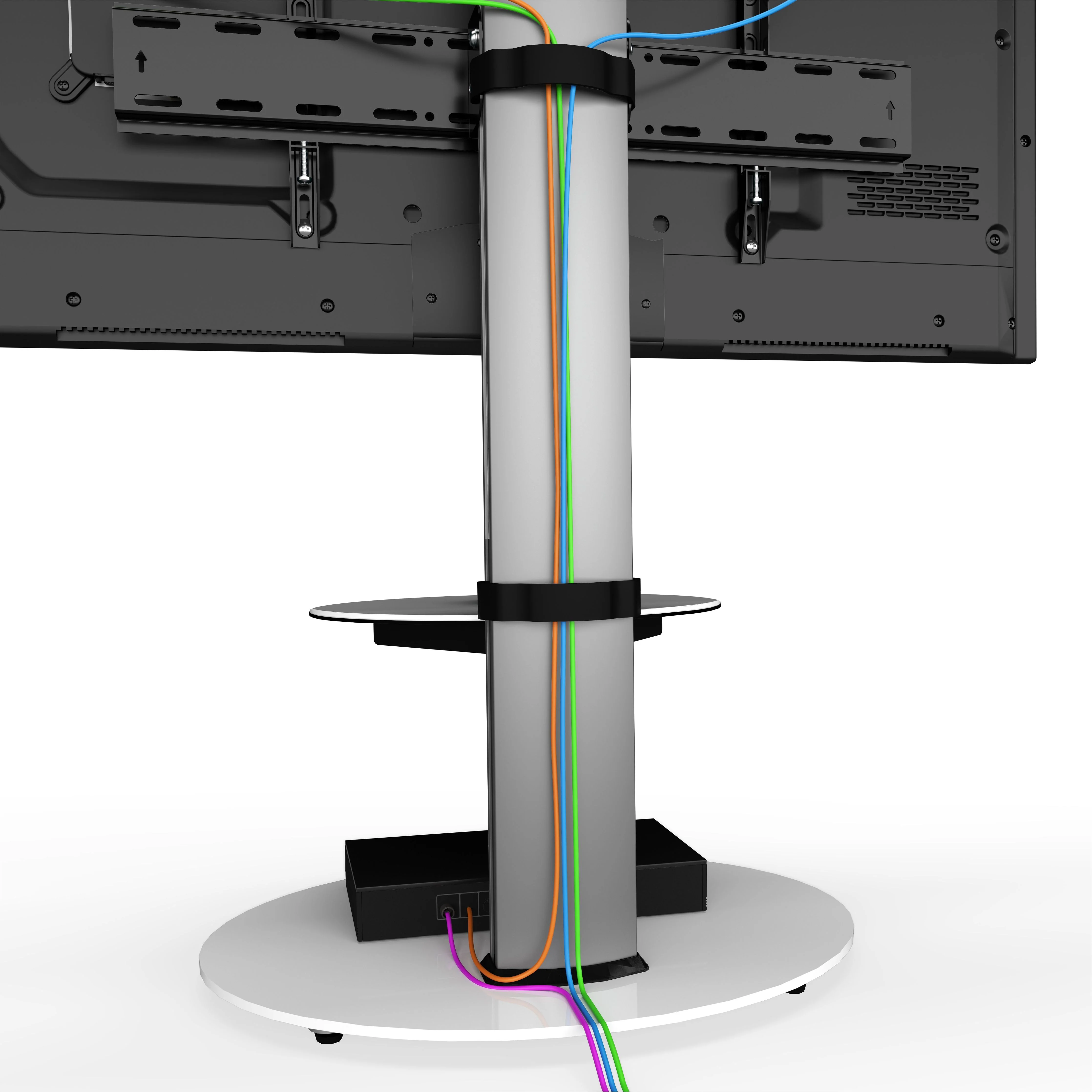 AVF Eno 60cm Pedestal TV Stand - Silver Column / White Glass Base and Shelf | FSL600ENSW - Image 4