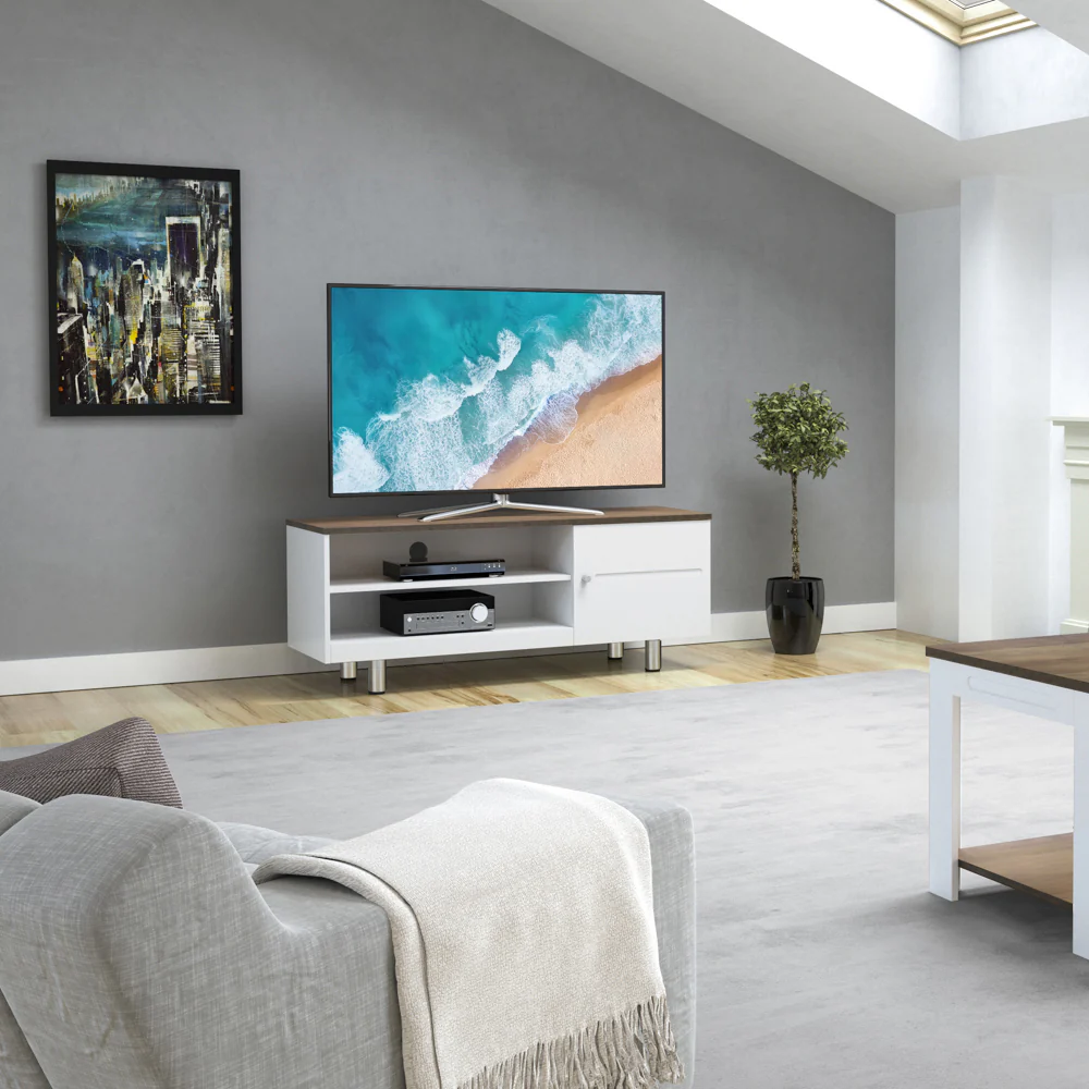 AVF Whitesands TV Stand for 60" TV - Satin White & Wood | FS1200WSSW - Image 4