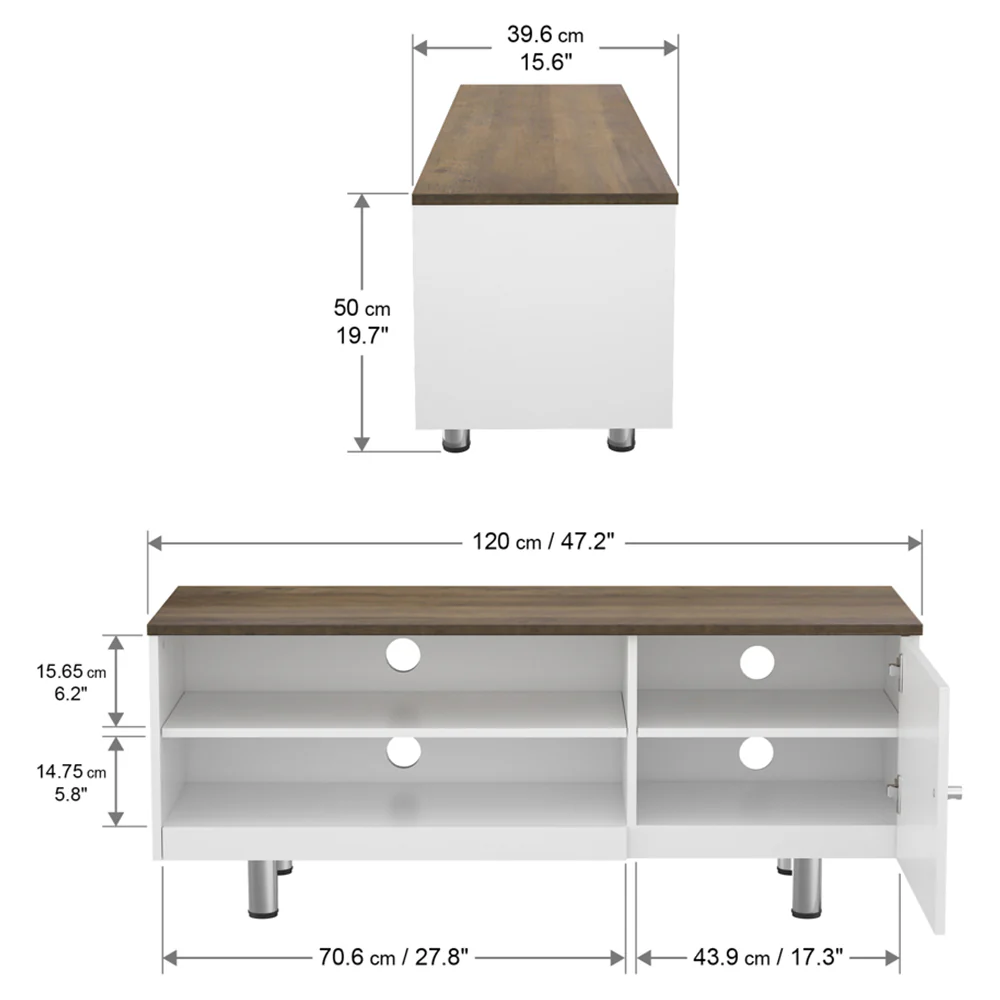 AVF Whitesands TV Stand for 60" TV - Satin White & Wood | FS1200WSSW - Image 6