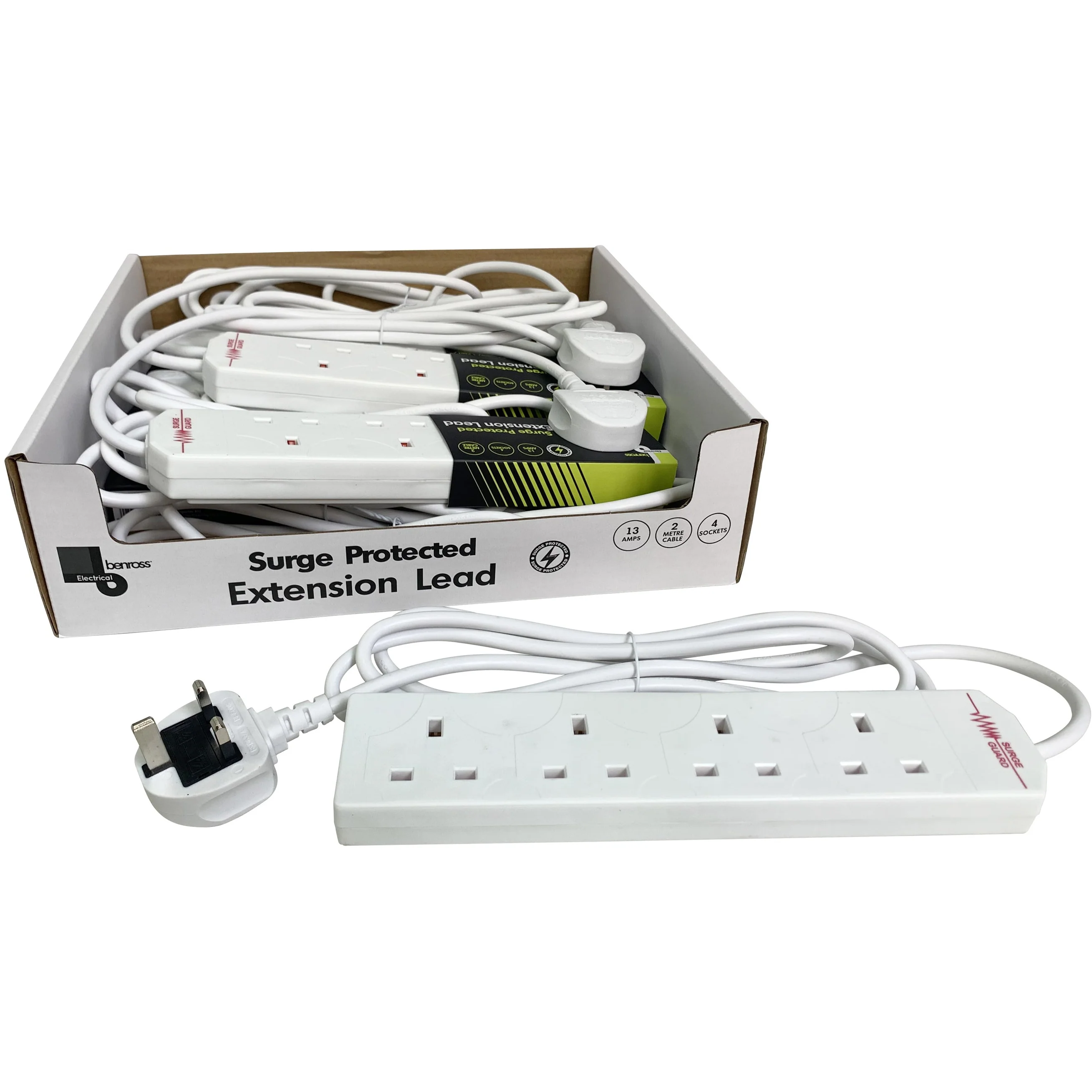 Benross 4 Way 13A 2M Surge Protected Extension Lead - White | 453268 - Image 2