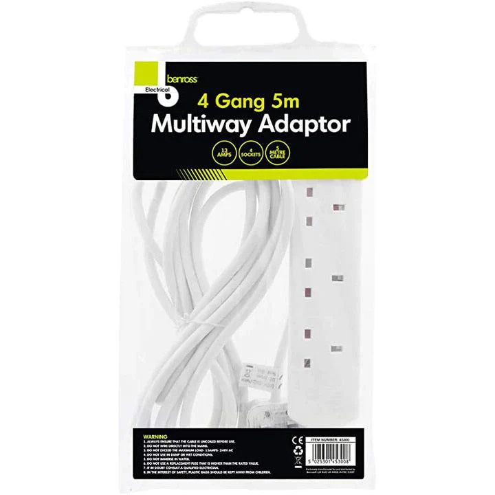 4 GANG 5M TRAILING SOCKET & CABLE - White | 453091