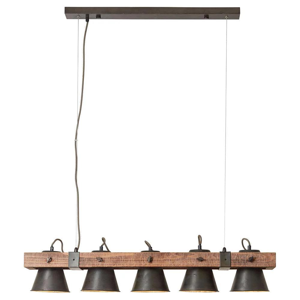 Brilliant 5 Light 50W Plow Pendant Light - Black Steel & Wood | 82175/46