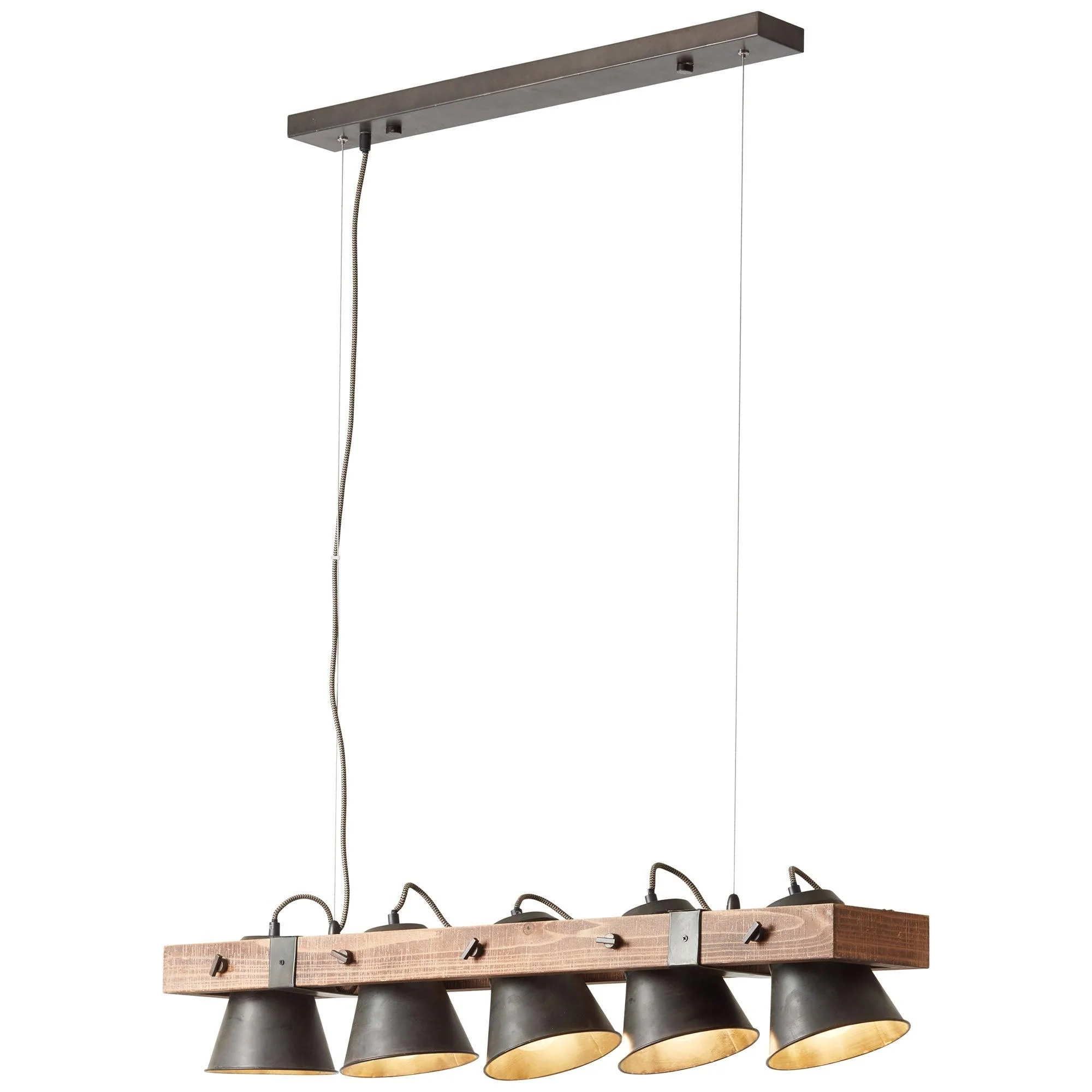 Brilliant 5 Light 50W Plow Pendant Light - Black Steel & Wood | 82175/46 - Image 3