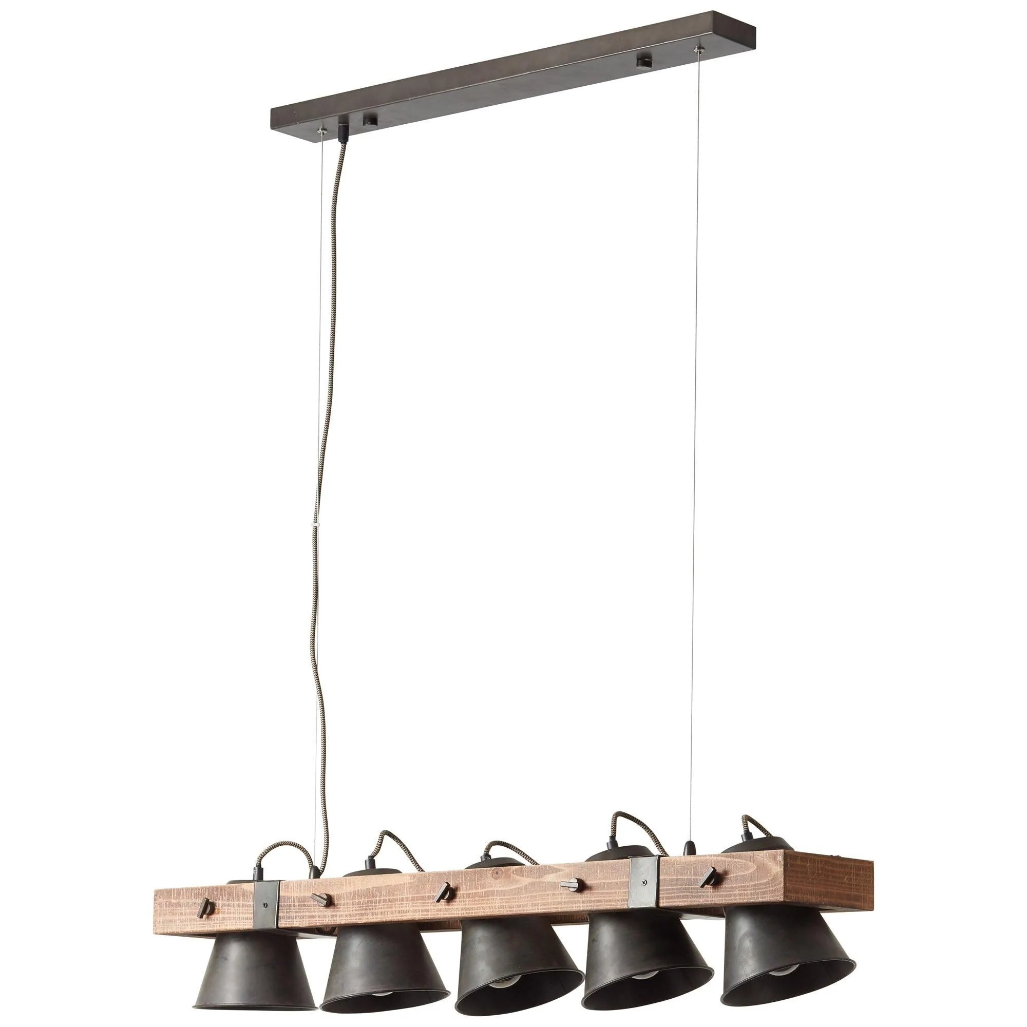Brilliant 5 Light 50W Plow Pendant Light - Black Steel & Wood | 82175/46 - Image 4