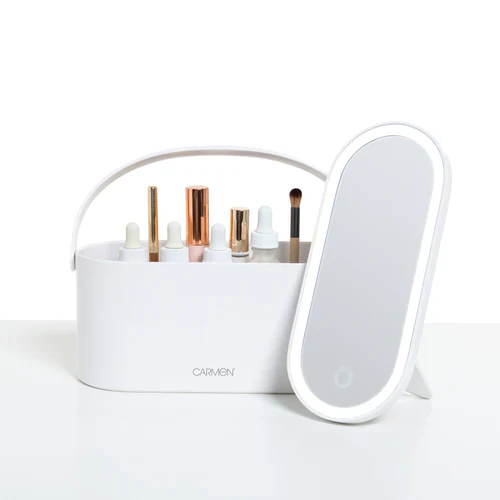 Carmen Portable LED Make Up Mirror with Case - White | C81167WHT - Image 11