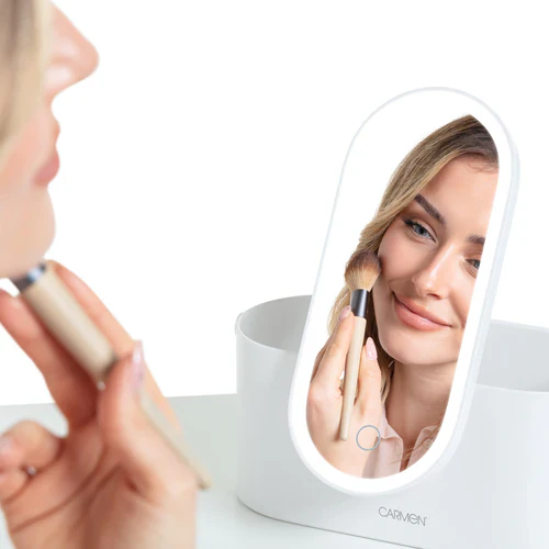 Carmen Portable LED Make Up Mirror with Case - White | C81167WHT - Image 8