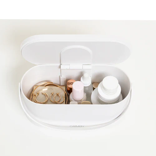 Carmen Portable LED Make Up Mirror with Case - White | C81167WHT - Image 9