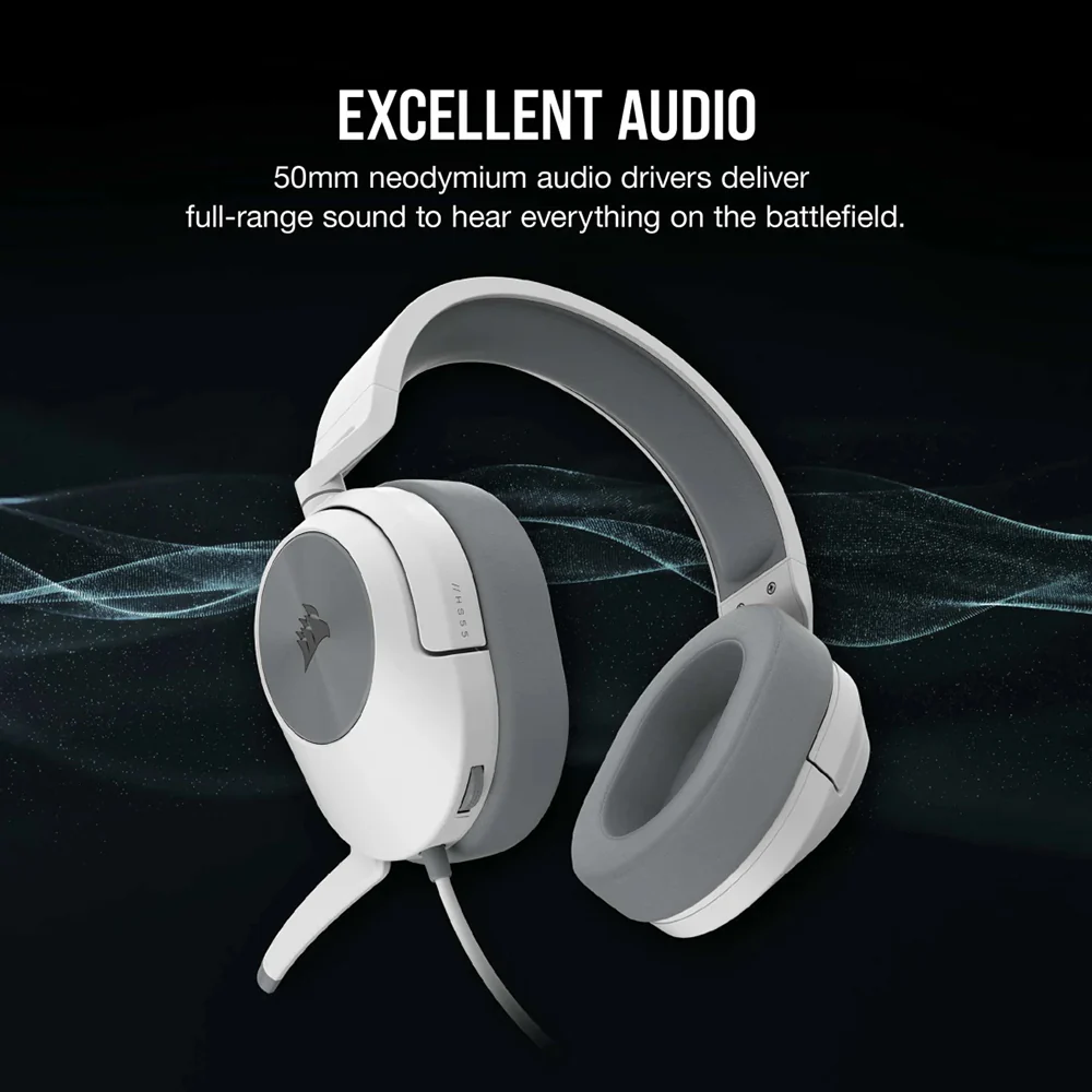 Corsair HS55 Over-Ear Wired Gaming Headset - White | 106-CA-9011261-EU - Image 11