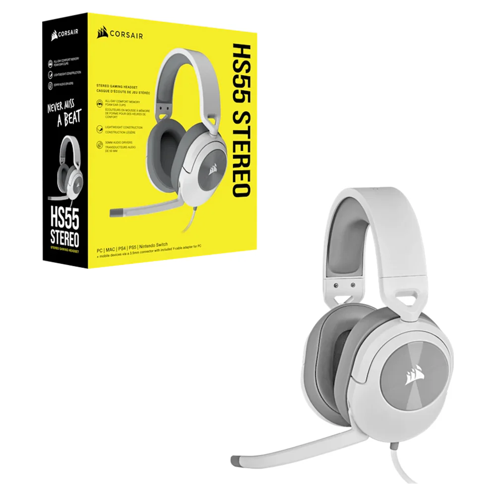 Corsair HS55 Over-Ear Wired Gaming Headset - White | 106-CA-9011261-EU - Image 9