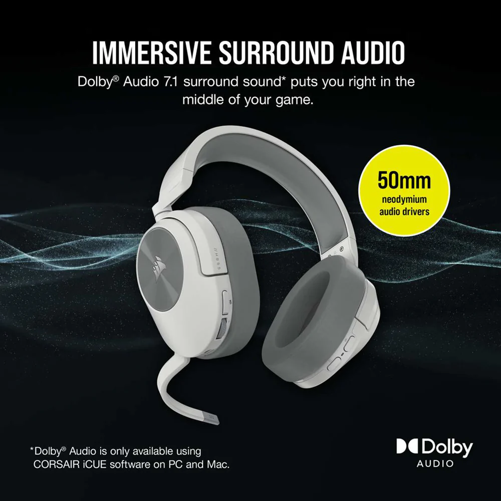 Corsair HS55 Over-Ear Wireless Bluetooth Gaming Headset - White | 106-CA-9011281-EU - Image 13