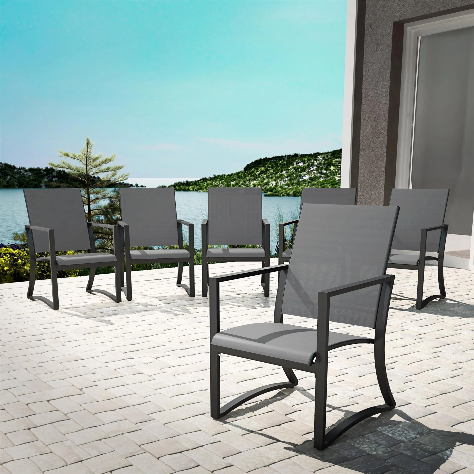 Cosco Capitol Hill Set of 6 Outdoor Dining Chairs - Light Grey | 88681LGCEUK - Image 6