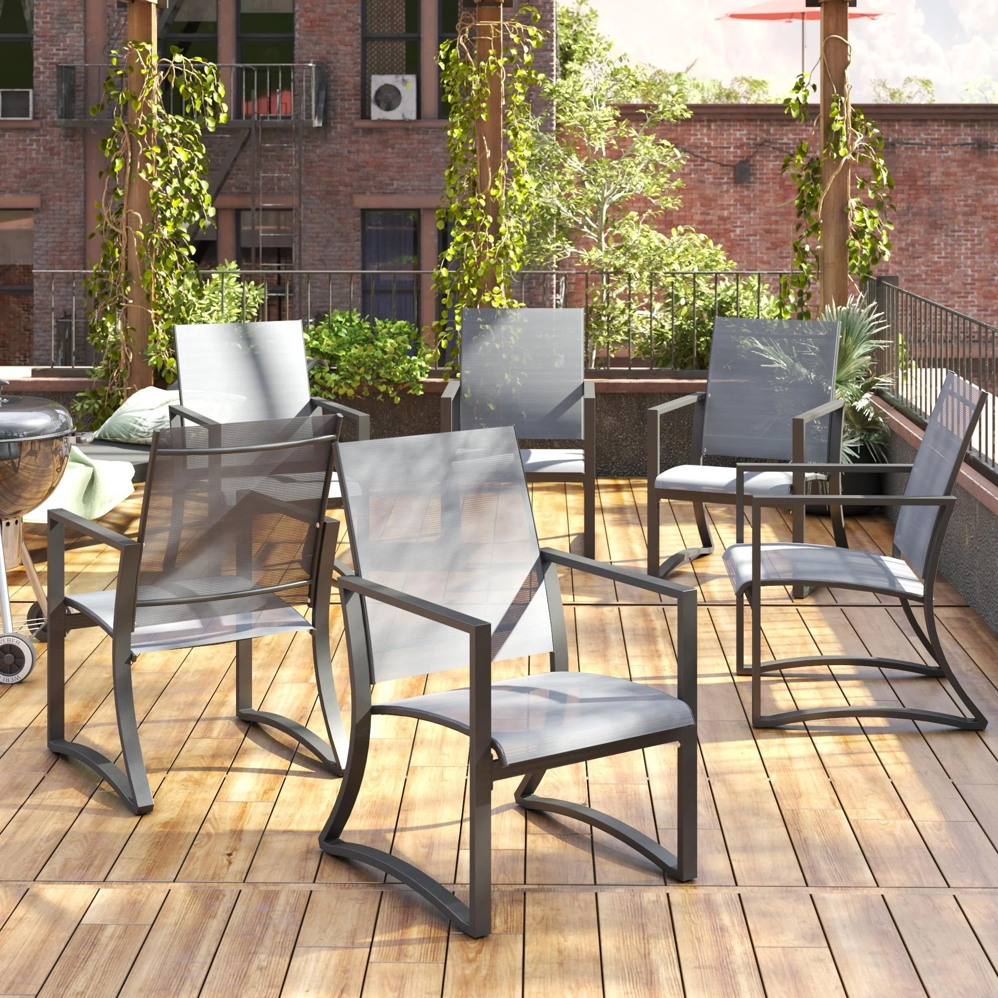 Cosco Capitol Hill Set of 6 Outdoor Dining Chairs - Light Grey | 88681LGCEUK - Image 9