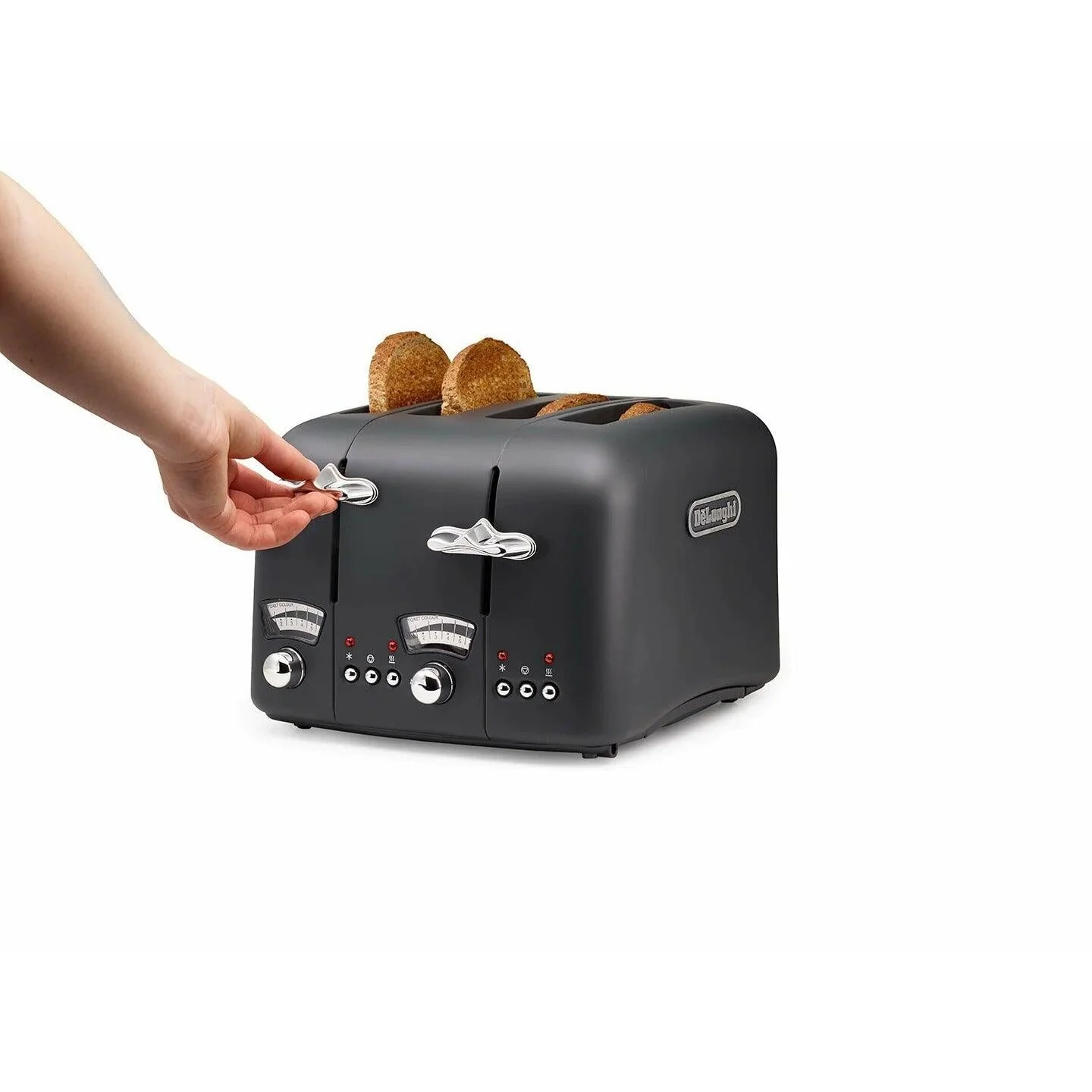 DeLonghi Argento Silva 1800W 4 Slice Toaster - Grey | CT04.GY - Image 2