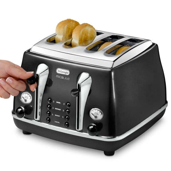 DeLonghi Icona Micalite 1800W 4 Slice Toaster - Black | CTOM4003.BK - Image 4
