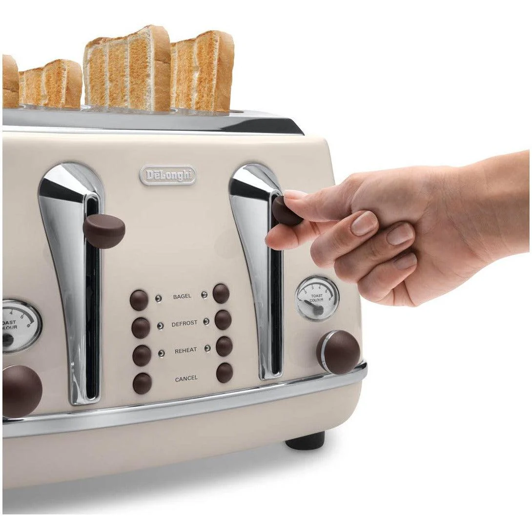 DeLonghi Icona Vintage 1800W 4 Slice Toaster - Beige | CTOV4003.BG - Image 4