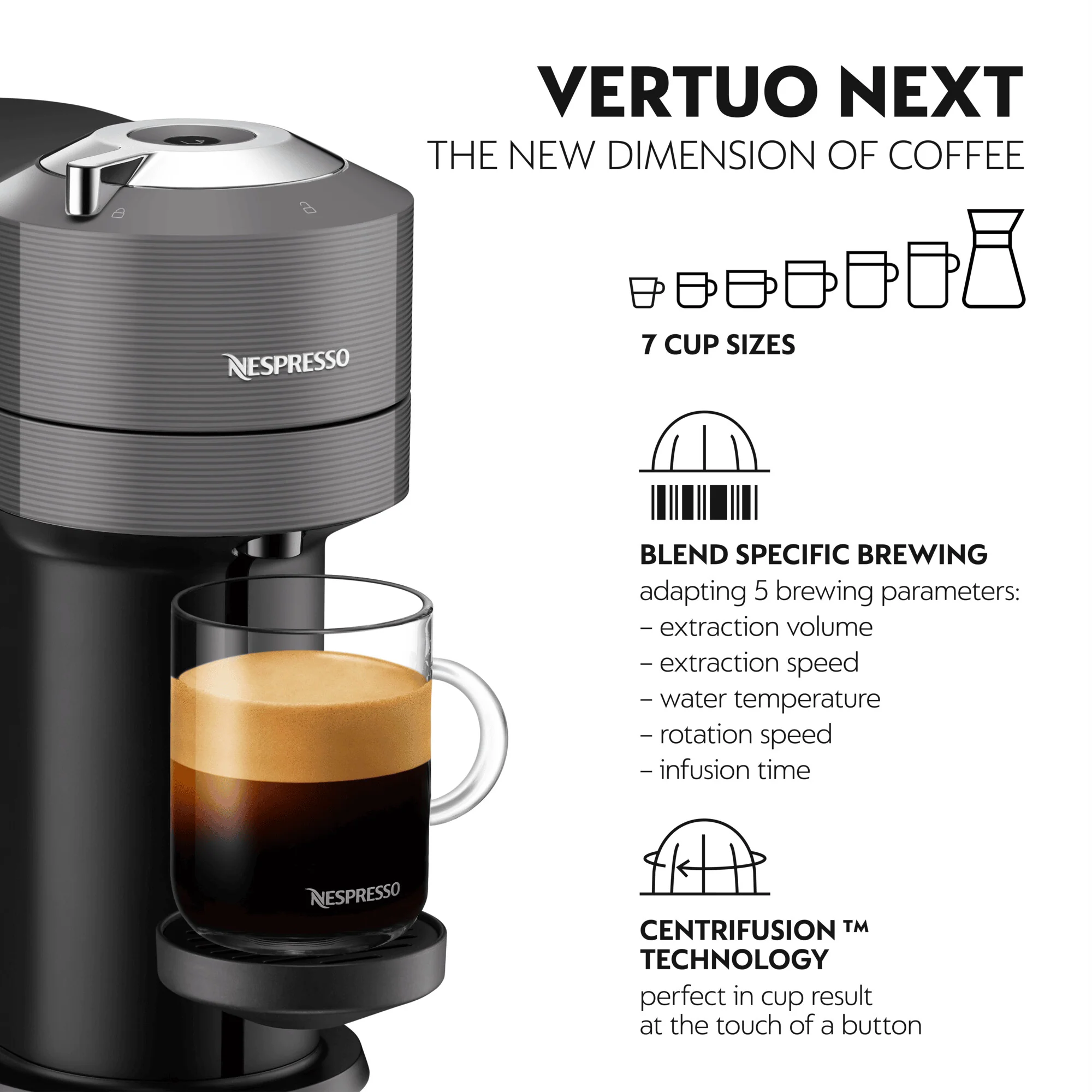 DeLonghi VertuoNext Nespresso Coffee Machine - Grey | ENV120.GY - Image 4