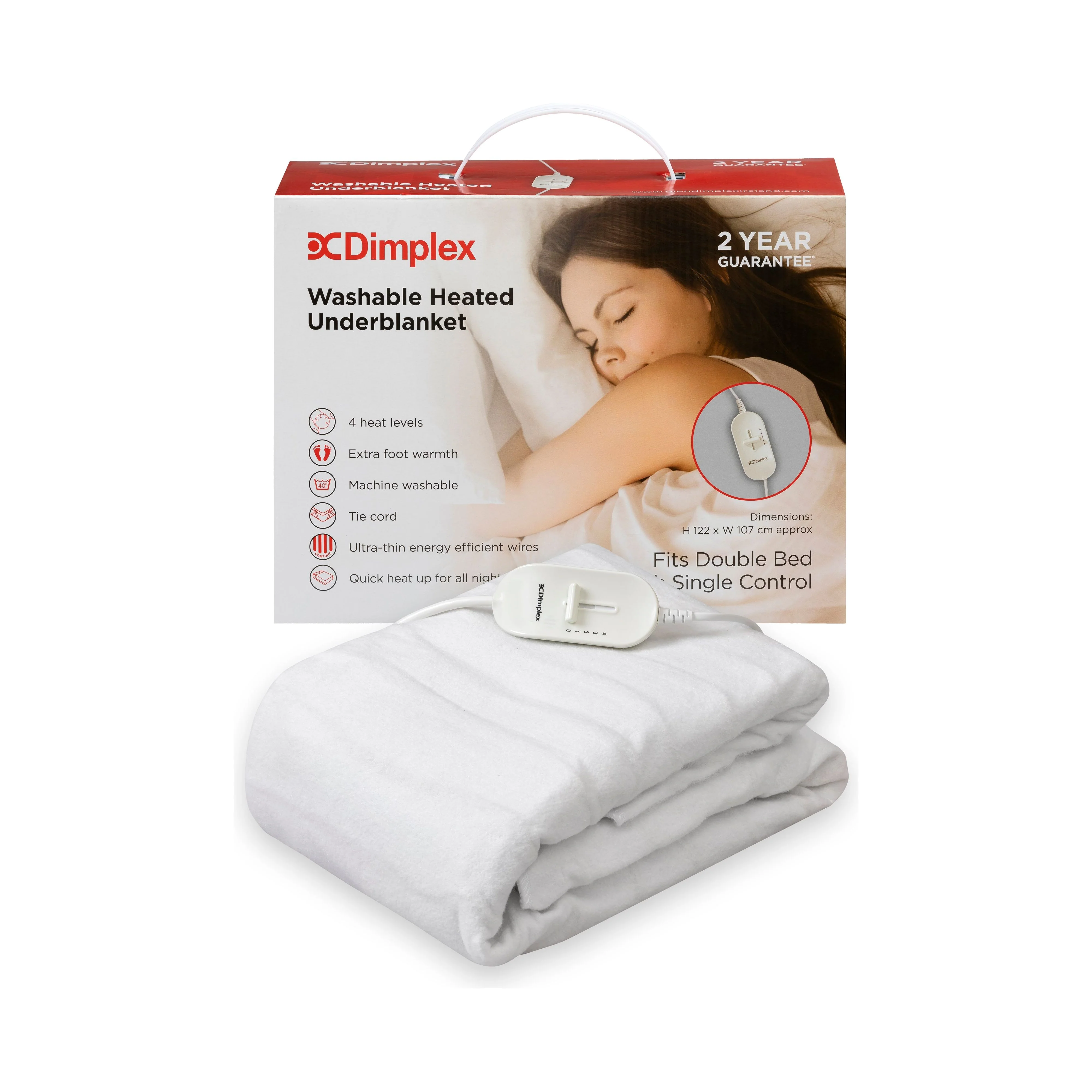 Dimplex Double Washable Electric Heated Underblanket - White | DUB1002 - Image 2