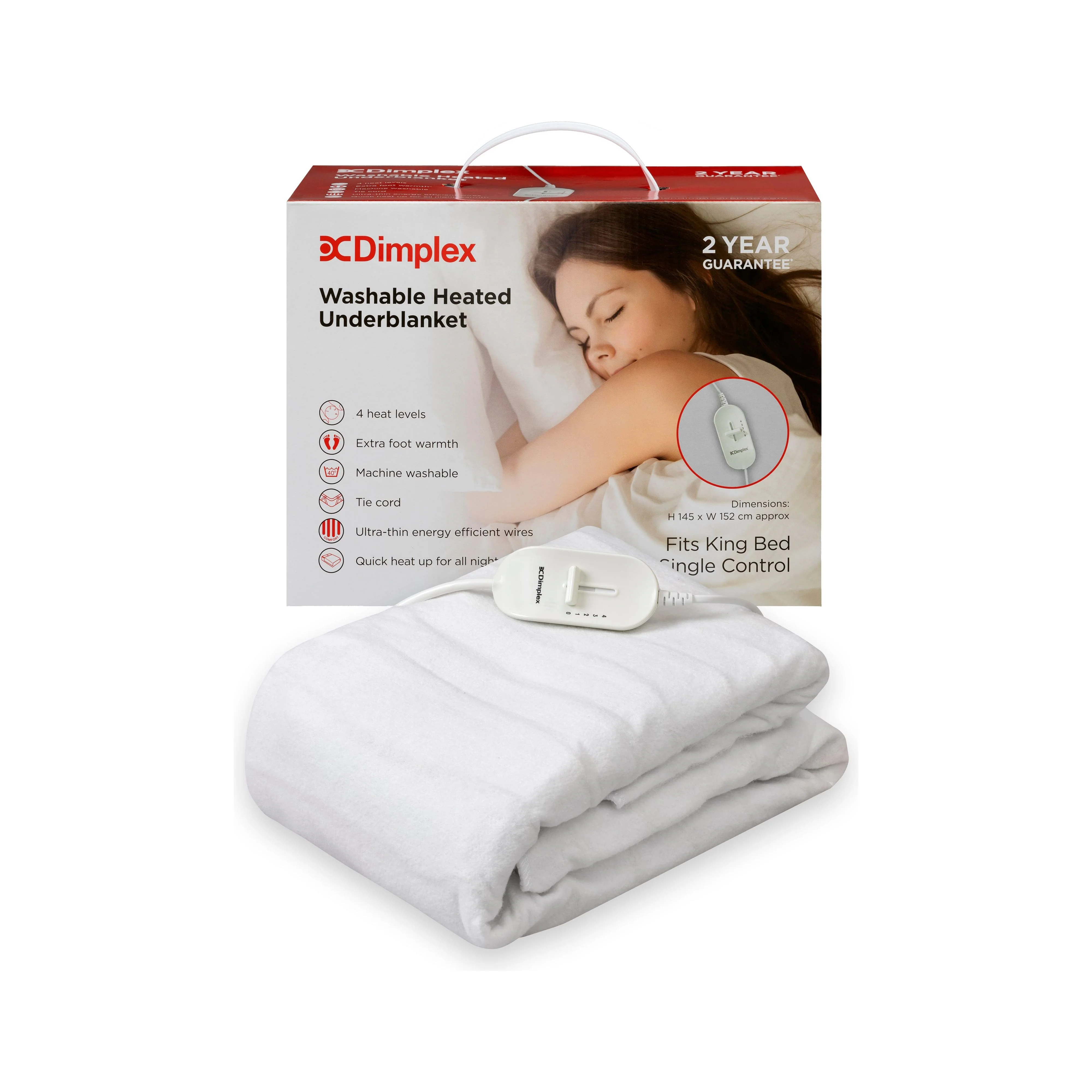 Dimplex King Size Washable Electric Heated Underblanket - White | DUB1003 - Image 2