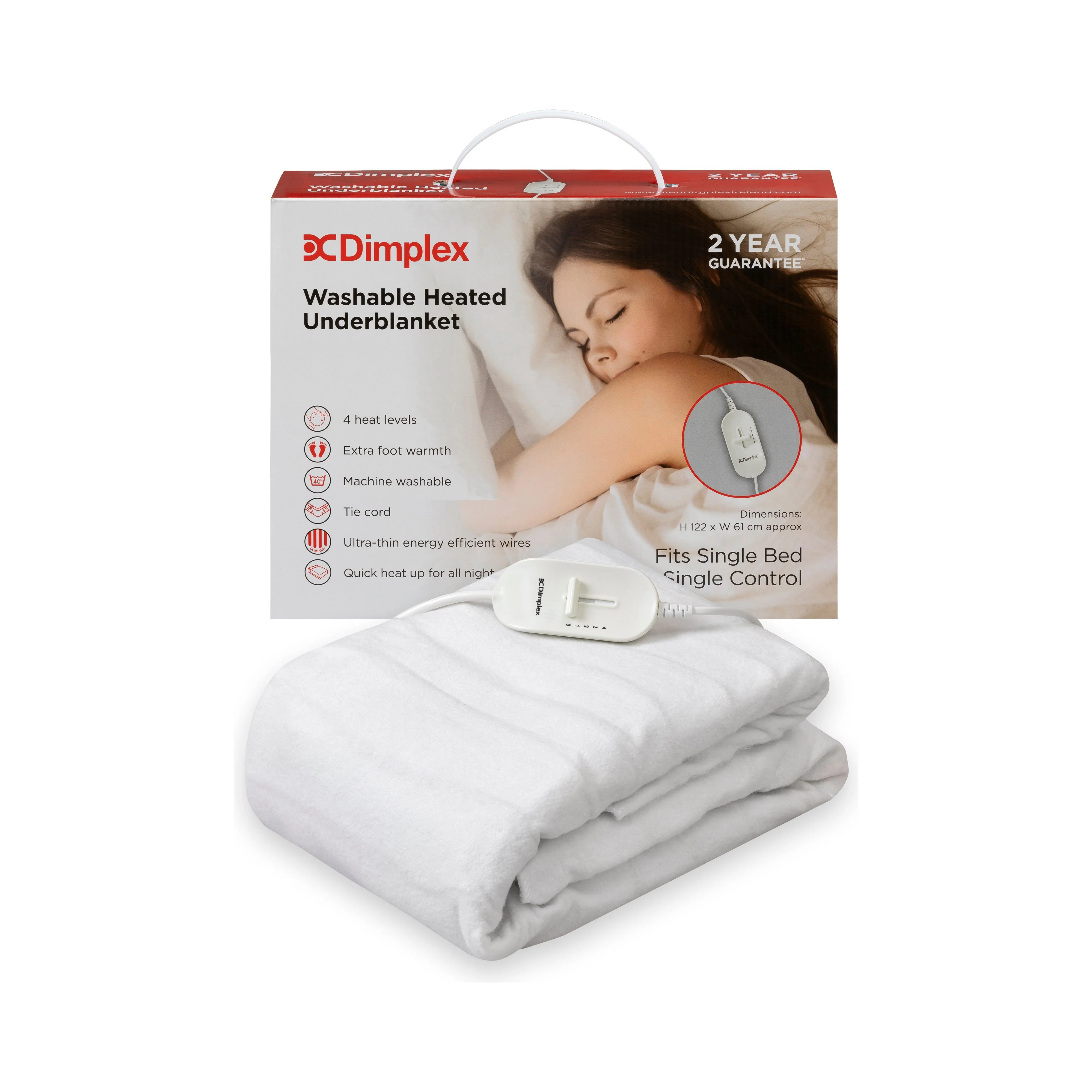 Dimplex Single Washable Electric Heated Underblanket - White | DUB1001 - Image 2