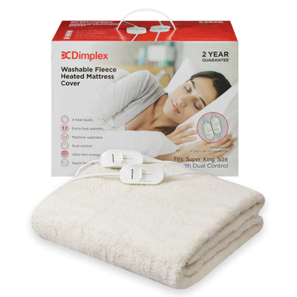 Dimplex Super King Washable Fleece Heated Mattress Cover with Dual Control - White | DMC3004 - Image 2