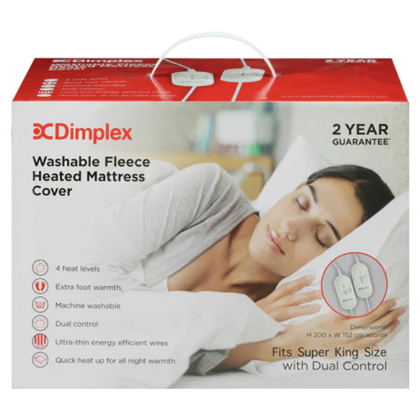 Dimplex Super King Washable Fleece Heated Mattress Cover with Dual Control - White | DMC3004 - Image 3