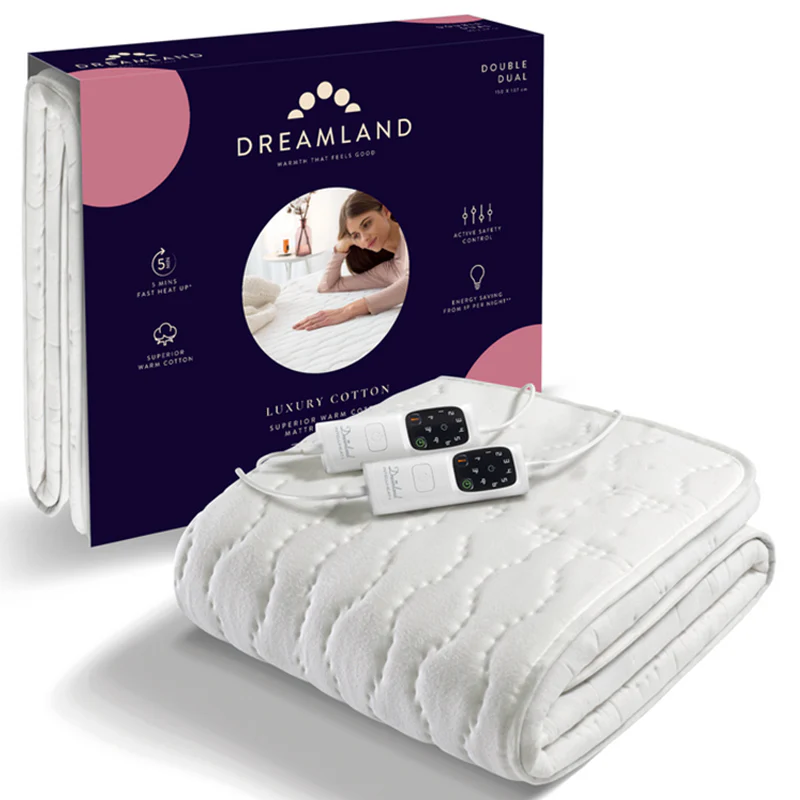 Dreamland Cosy Dreamer Superior Cotton Double Underblanket Mattress Warmer with Dual Controllers - White | 16995C - Image 6