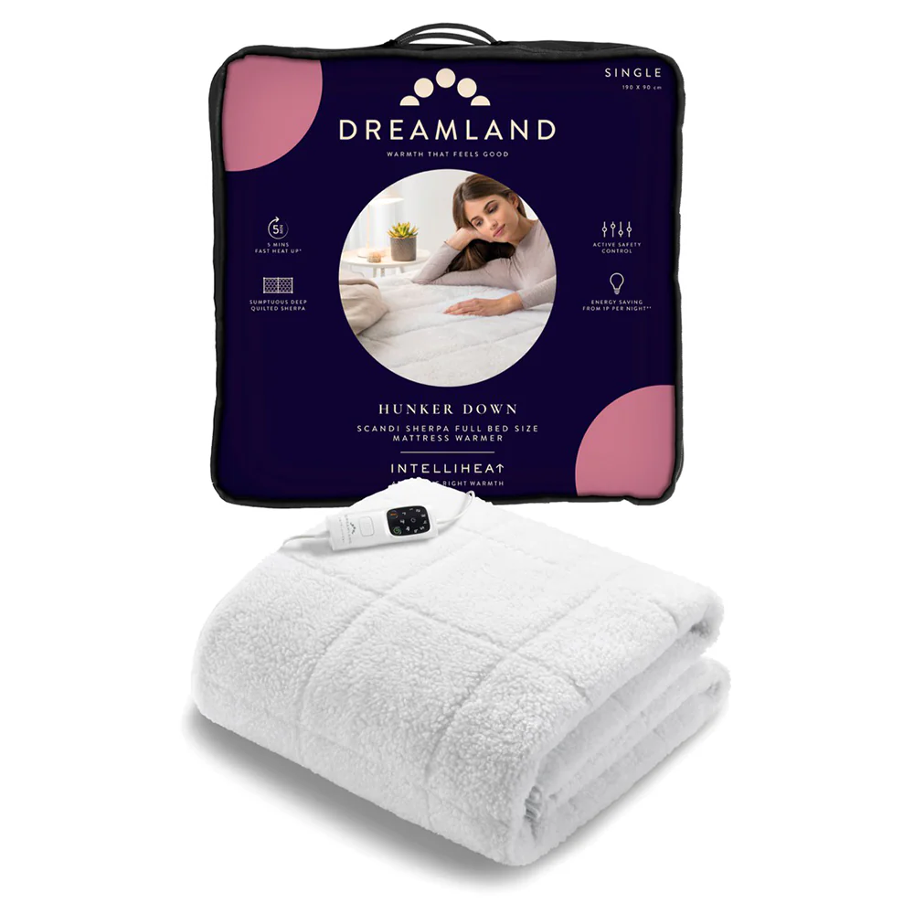 Dreamland Hunker Down Scandi Sherpa Single Underblanket with Single Controller - White | 16694C - Image 2