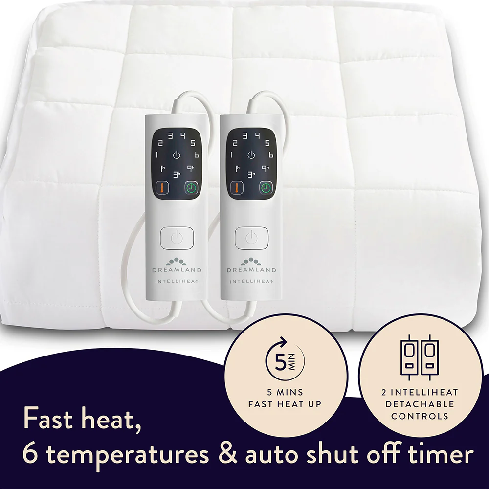 Dreamland Snowed In Organic Cotton Warming Mattress Protector with Dual Controllers - White | 16888 - Image 4