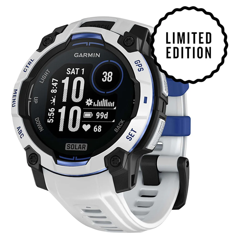 Garmin Instinct 3 45MM Solar Smart Watch with Whitestone and Bolt Blue Band - Whitestone | 49-GAR-010-02934-03