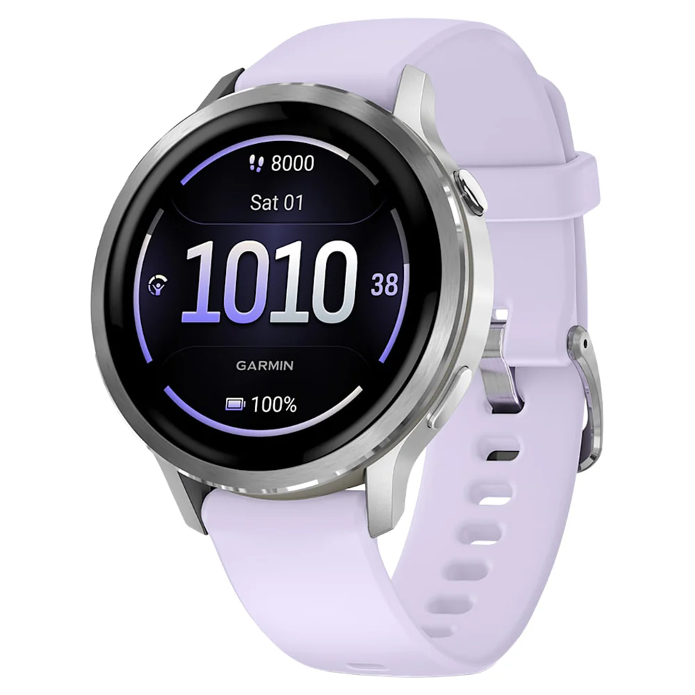 Garmin Venu 4 41MM Smart Watch with Periwinkle Silicone Band - Silver | 49-GAR-010-03013-01