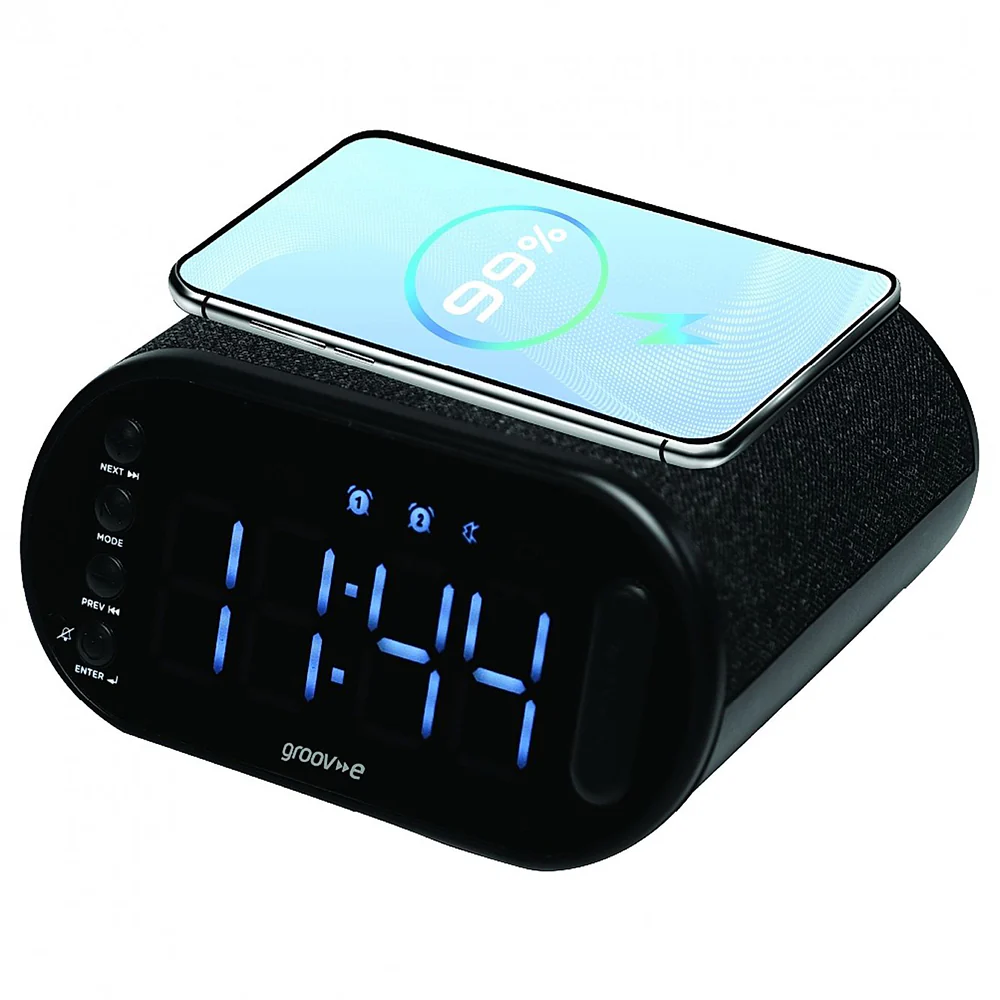 Groov-e Atlas II Alarm Clock Radio with Wireless Charging Pad - Black | GVCR06BK - Image 2