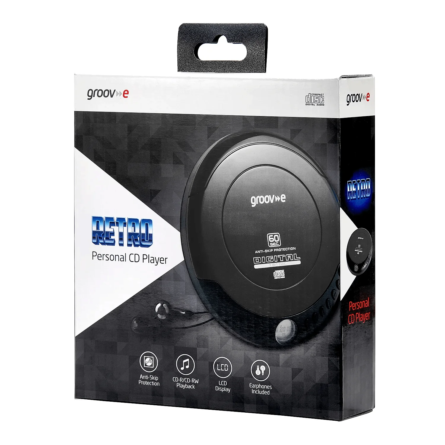 Groov-e Retro Personal CD Player with Earphones - Black | GVPS110BK - Image 3