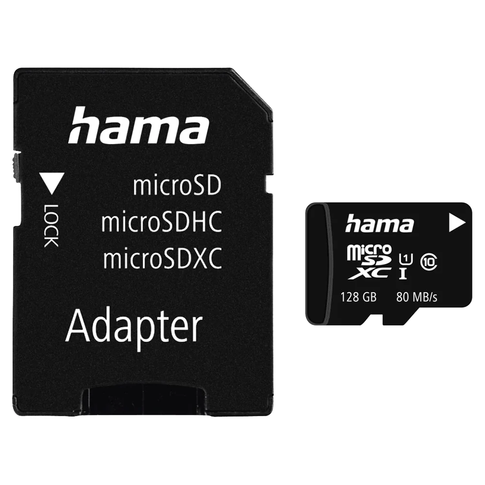 Hama MicroSDHC Class 10 UHS-I 80MB/s 128GB Memory Card with Adapter - Black | 305657