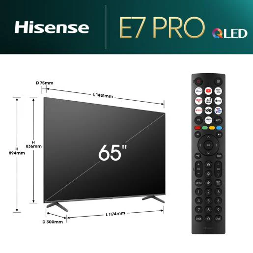 Hisense E7N Pro 65" 4K Smart TV - Black & Dark Grey | 65E71NQPRO - Image 3