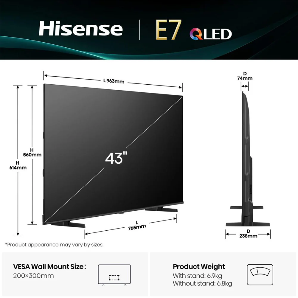 Hisense E7Q 43'' 4K Smart TV - Black | 43E71Q - Image 4