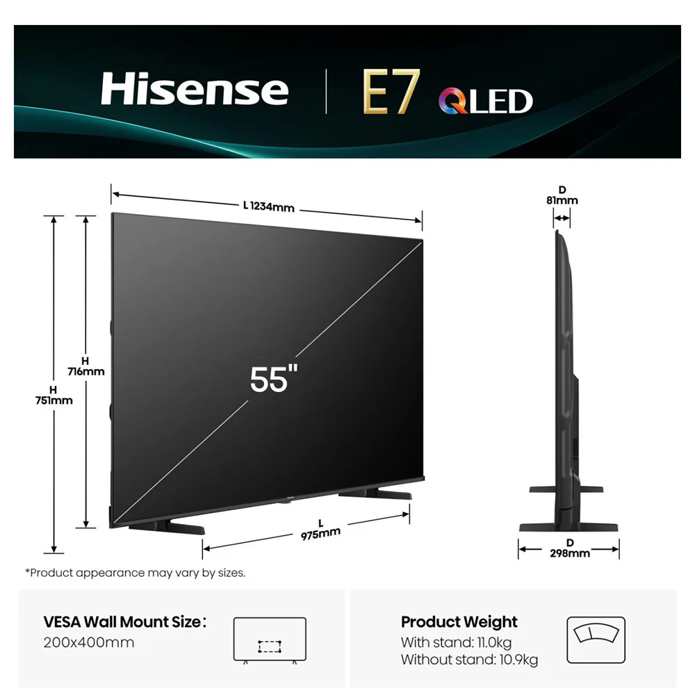 Hisense E7Q 55" 4K Smart TV - Black | 55E71Q - Image 4