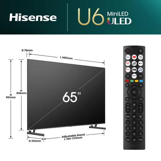 Hisense U6N 65" 4K Smart TV - Black & Dark Grey | 65U61NQ - Image 9