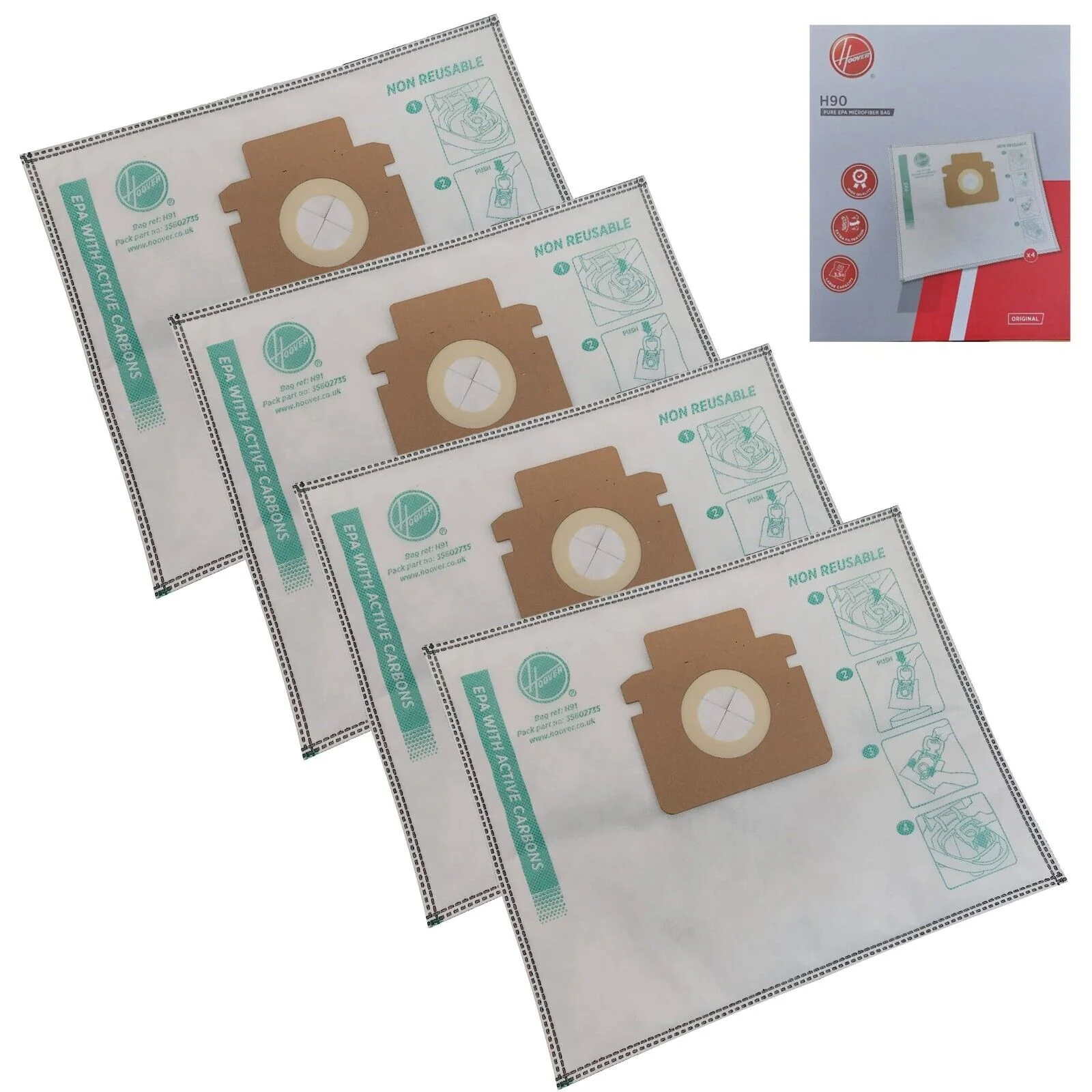 Hoover H90 Vacuum Cleaner Bags H-Energy 300 4 Pieces - White | 35602734 - Image 7