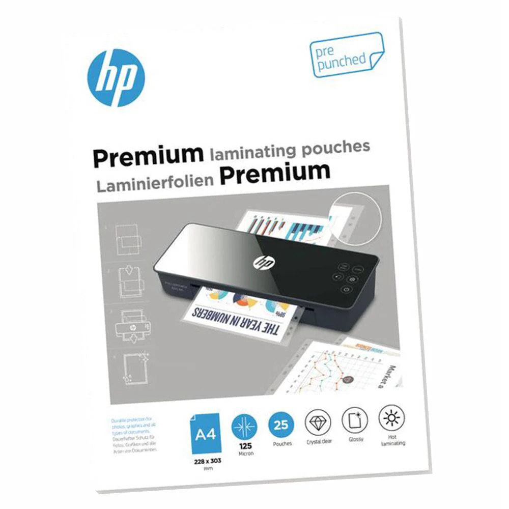 HP A4 125 Micron Premium Laminating Pouches - Transparent | HP9122
