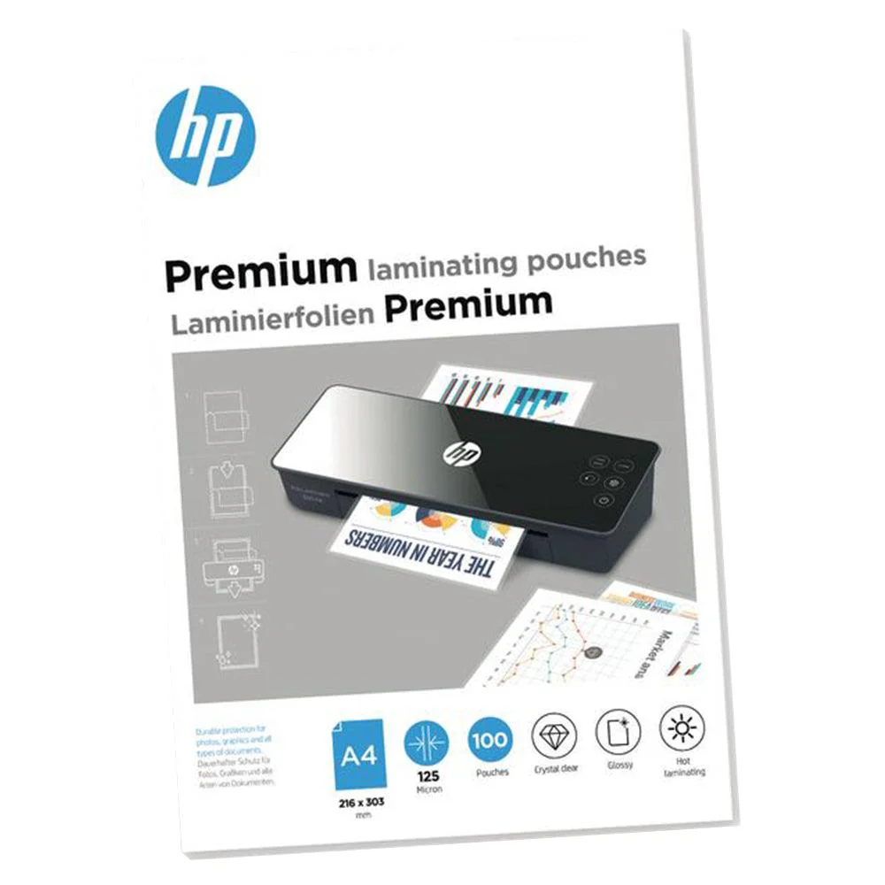 HP A4 125 Micron Premium Laminating Pouches - Transparent | HP9124