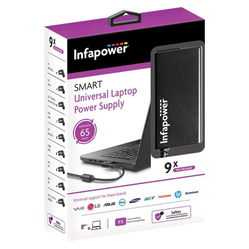 Infapower 65W Automatic Power Supply Laptop Charger - Black | 211425 - Image 2