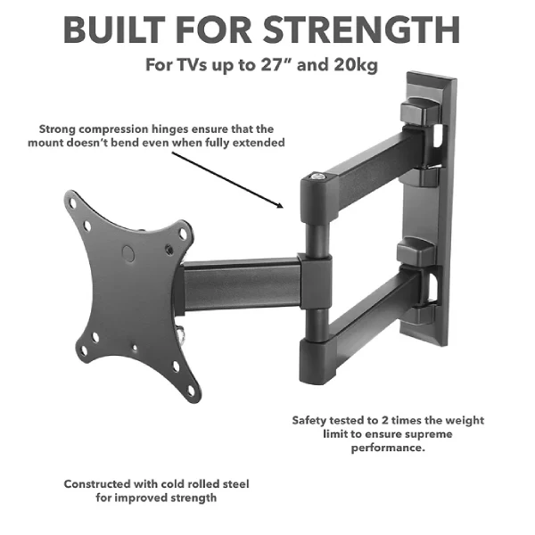 iTech Full Motion Double Arm Bracket for 13" to 27" TVs - Black | LCD33B - Image 3