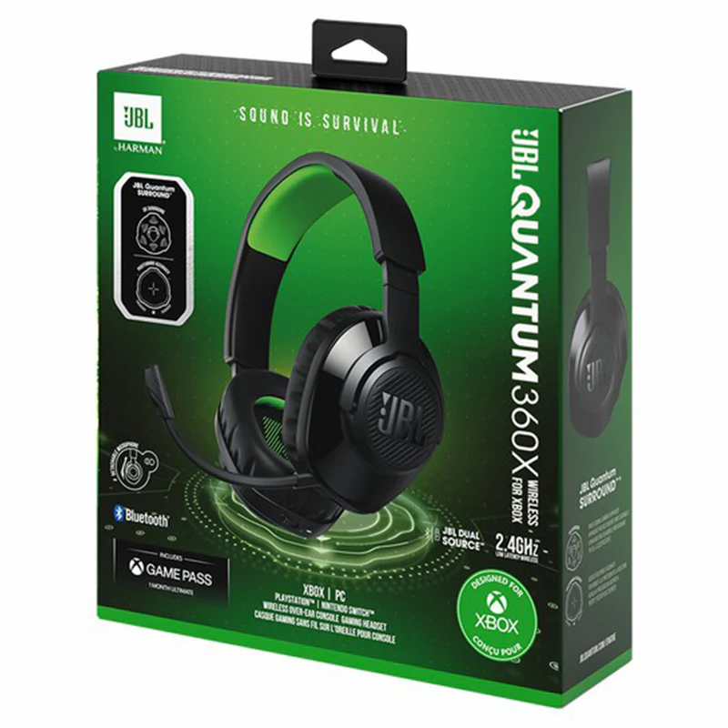 JBL Quantum 360X Console Over-Ear Wireless Bluetooth Gaming Headset - Black & Green | JBLQ360XWLBLKGRN - Image 9