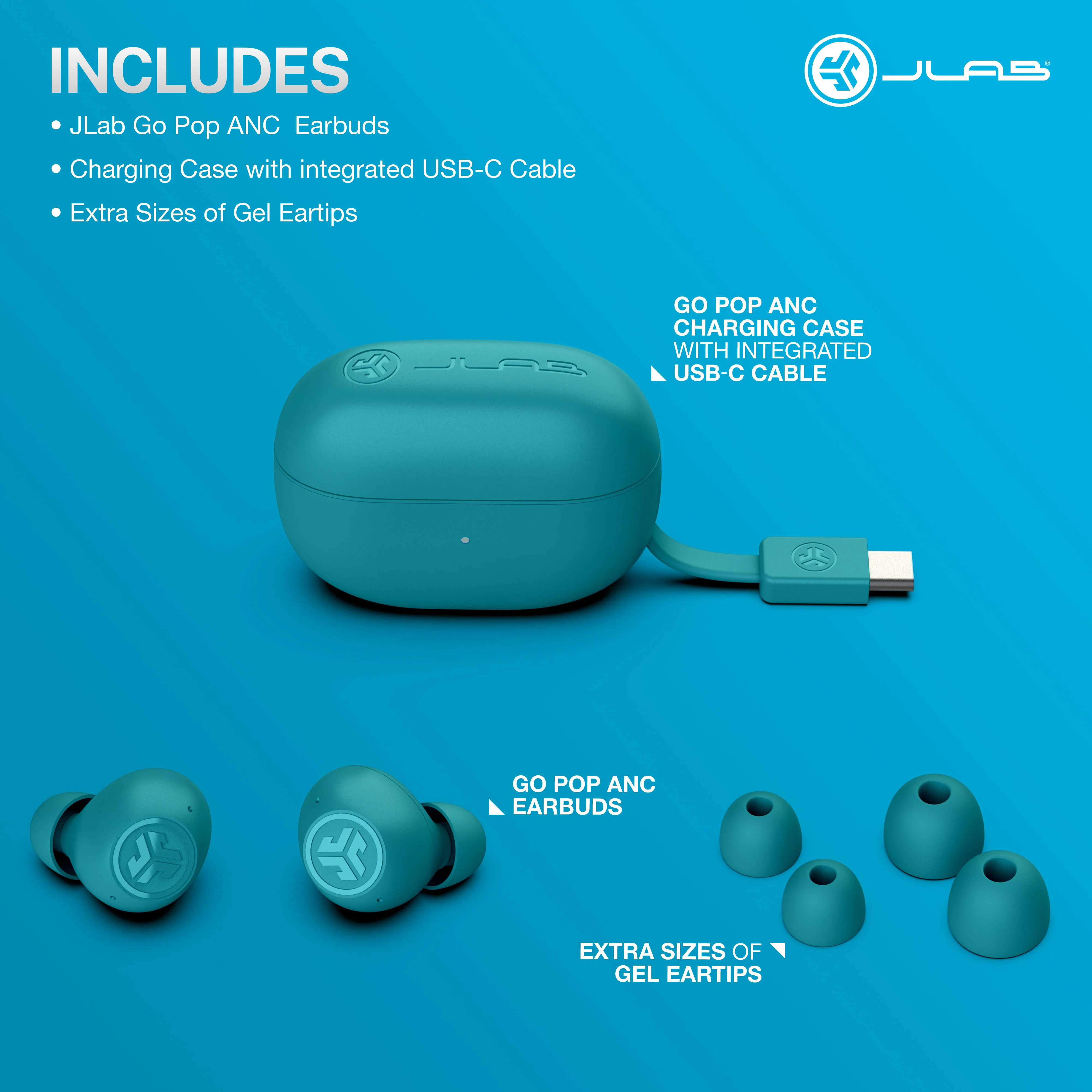 JLab Go Pop ANC In-Ear True Wireless Earbuds - Teal | IEUEBGOANCRTEL124 - Image 9