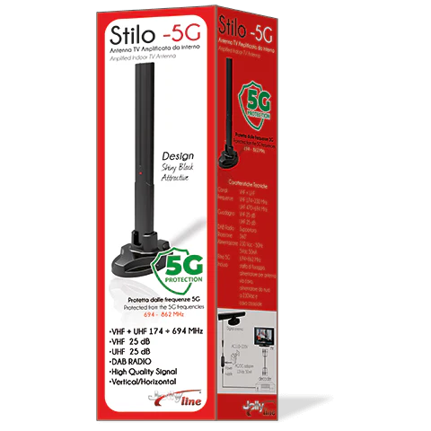 Jolly Line Digital Stilo-5G Indoor VHF & UHF 15dB Amplified TV Antenna with 5G Filter - Black | 761302 - Image 2
