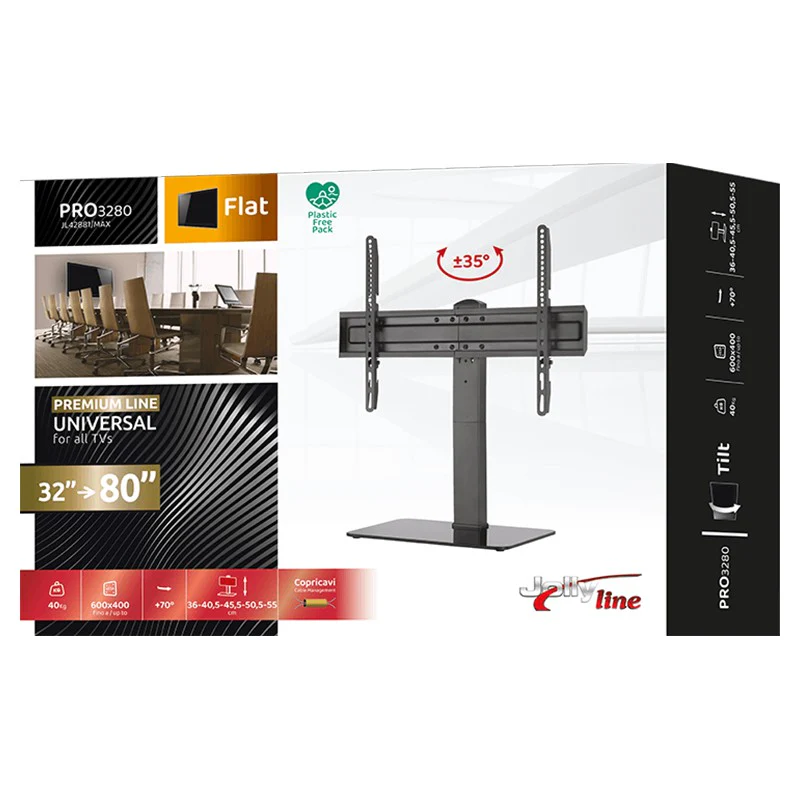 Jolly Line Table Top TV Stand with Base for 32"- 80" TVs - Black | 765522