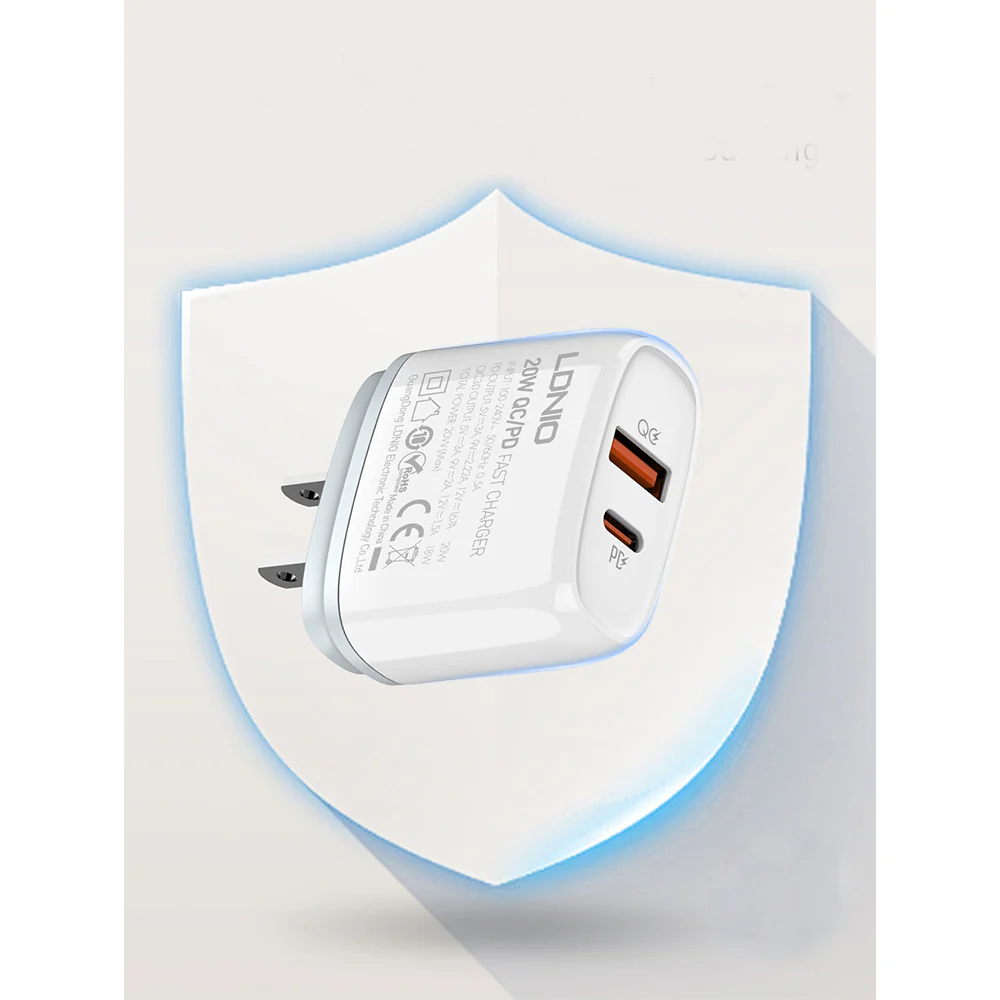 LDNIO 20W USB-C PD & 18W USB-A QC3.0 Main Charger - White | 601532 - Image 3