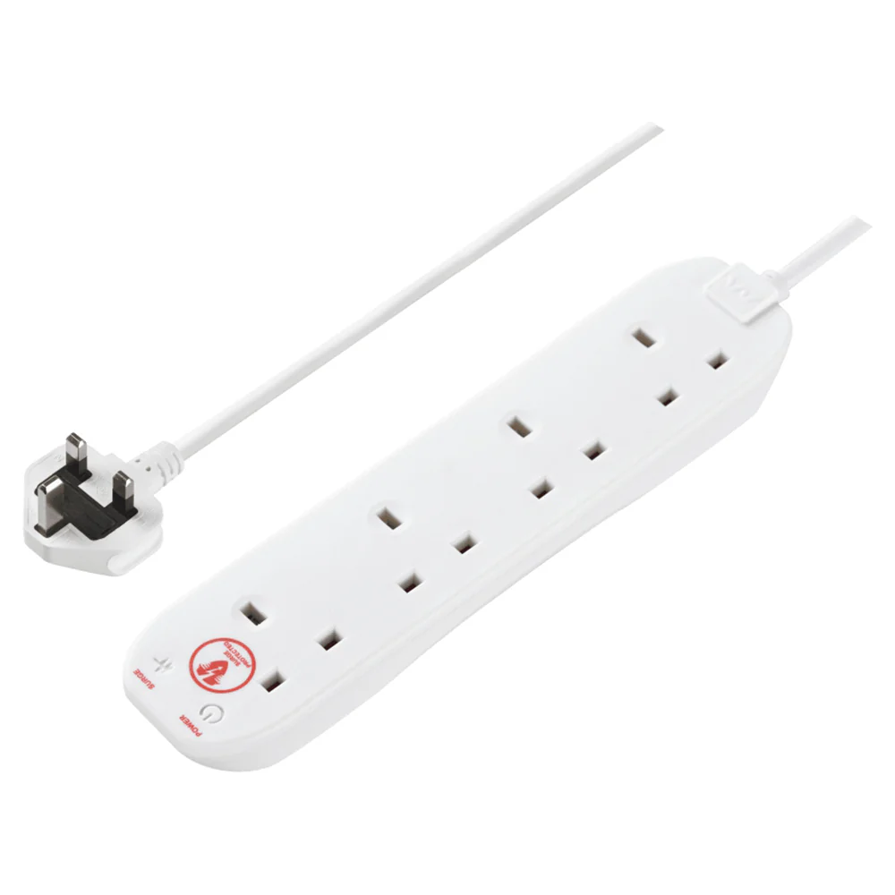 Masterplug 4 Socket Surge Protected Extension Lead - White | SRG44N-MP